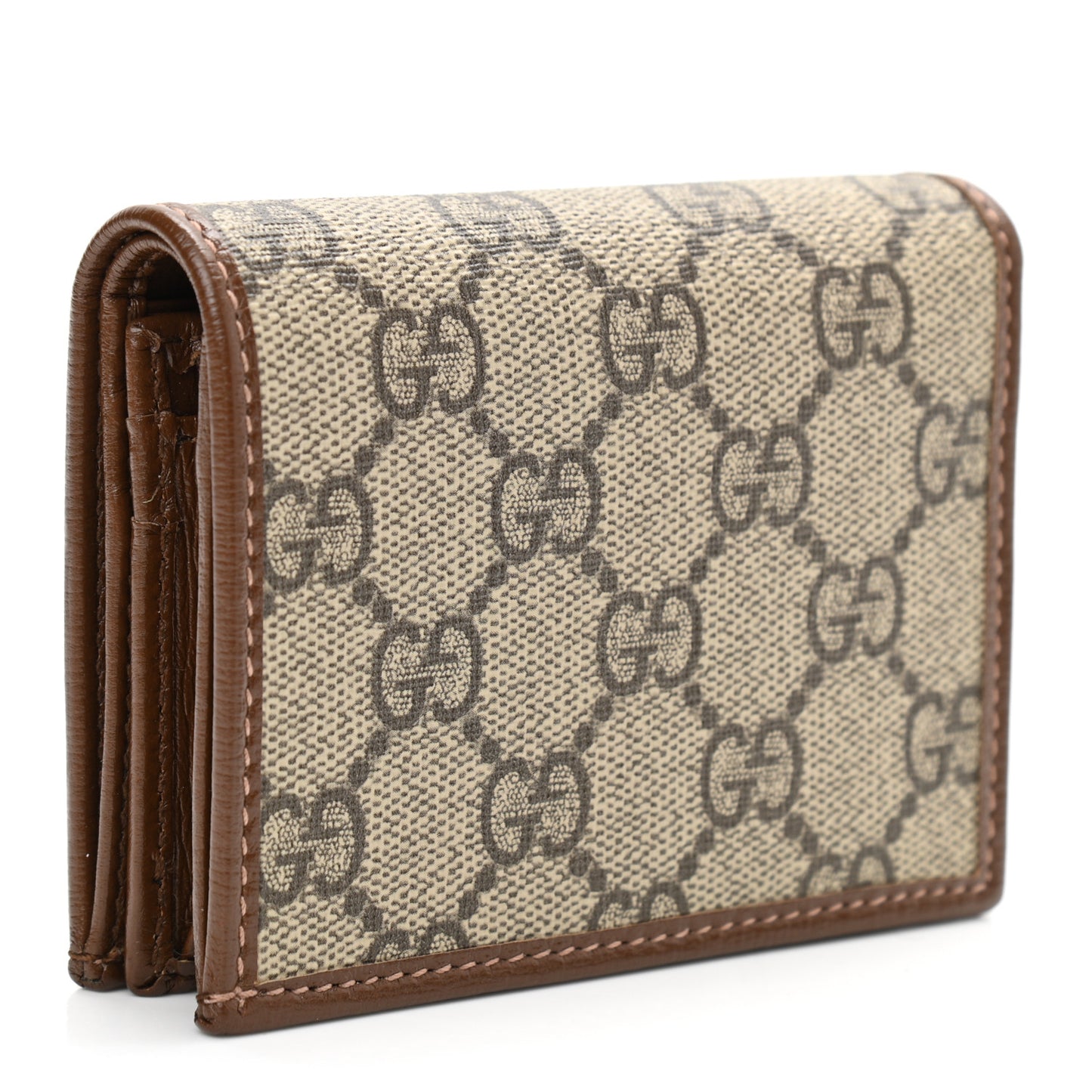 GG Supreme Monogram Horsebit 1955 Card Case Wallet Beige Ebony Brown Sugar