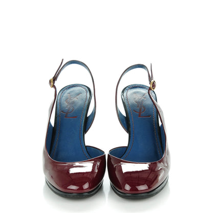 Saint Laurent Vitello Vernice Nicole 80 Slingback Pumps 36 Burgundy 2 of 8