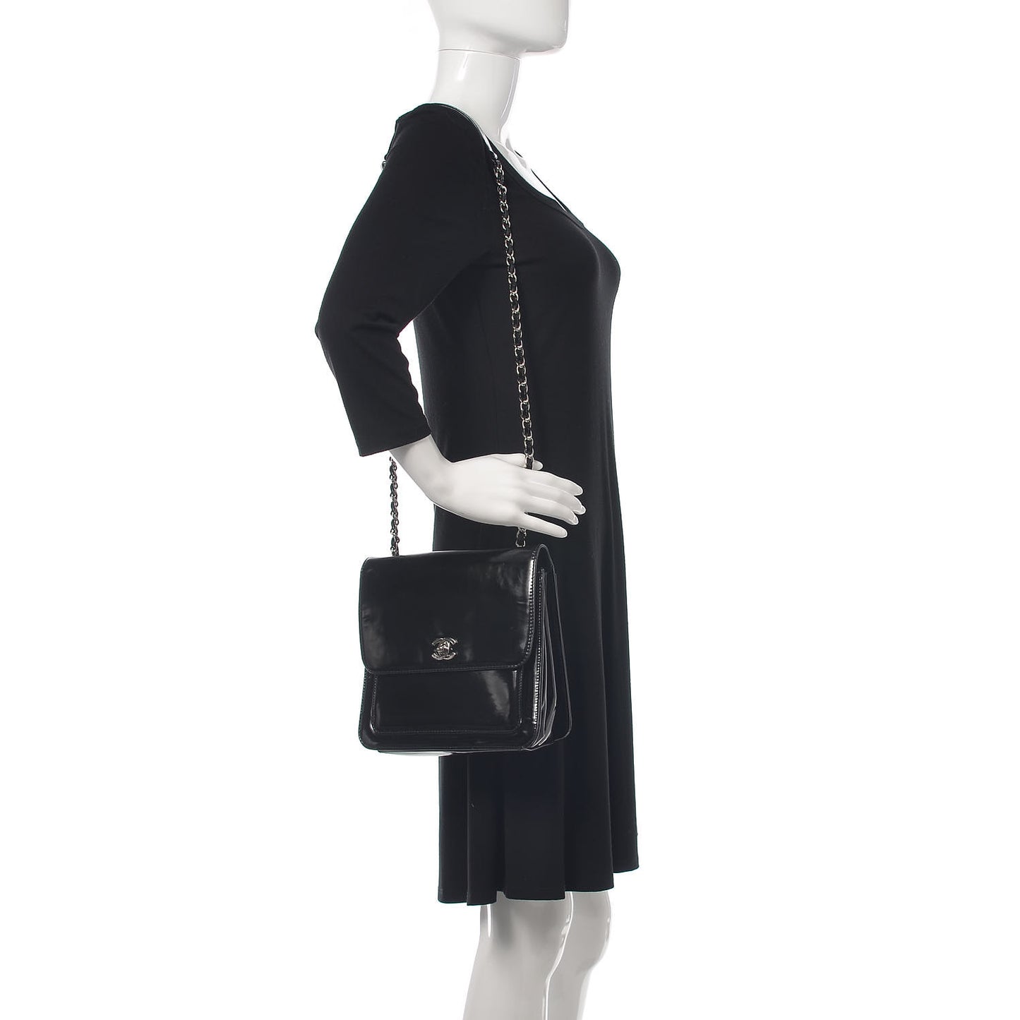 Glazed Calfskin Single Flap Black