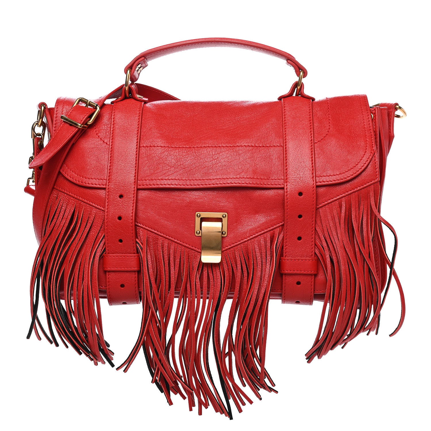 Proenza Schouler Lambskin Fringe Medium PS1 Satchel Red 1 of 9