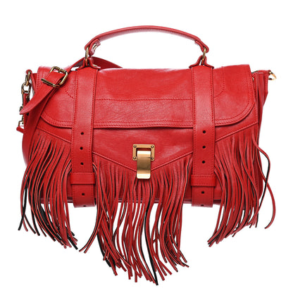 Proenza Schouler Lambskin Fringe Medium PS1 Satchel Red 1 of 9