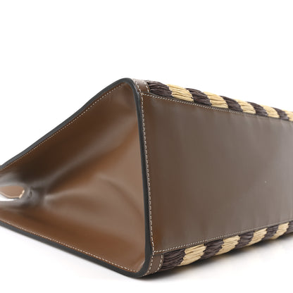 Fendi Paglia Pequin Vitello King Woven Medium Fendi Sunshine Shopper Tote Naturale Gianduia 9 of 9