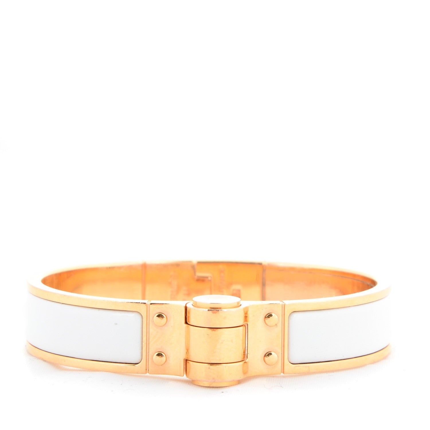 Hermes Enamel Charniere Uni Narrow Hinged Bracelet S White 1 of 5