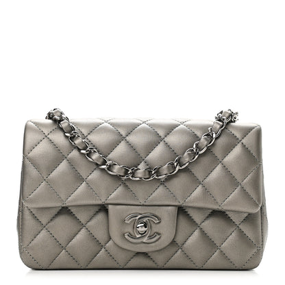 Chanel Metallic Lambskin Quilted Mini Rectangular Flap Dark Grey 1 of 10