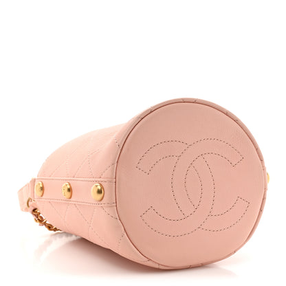 Chanel Calfskin Tweed Small CC Chain Bucket Drawstring Bag Light Pink 4 of 11
