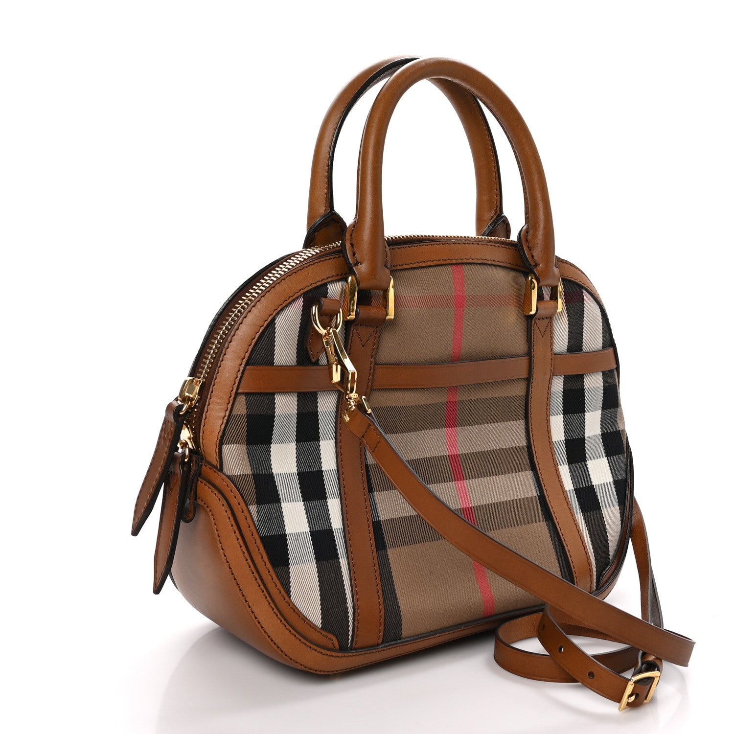Burberry Bridle Calfskin House Check Small Orchard Bowling Bag Brown Ochre 3 of 12