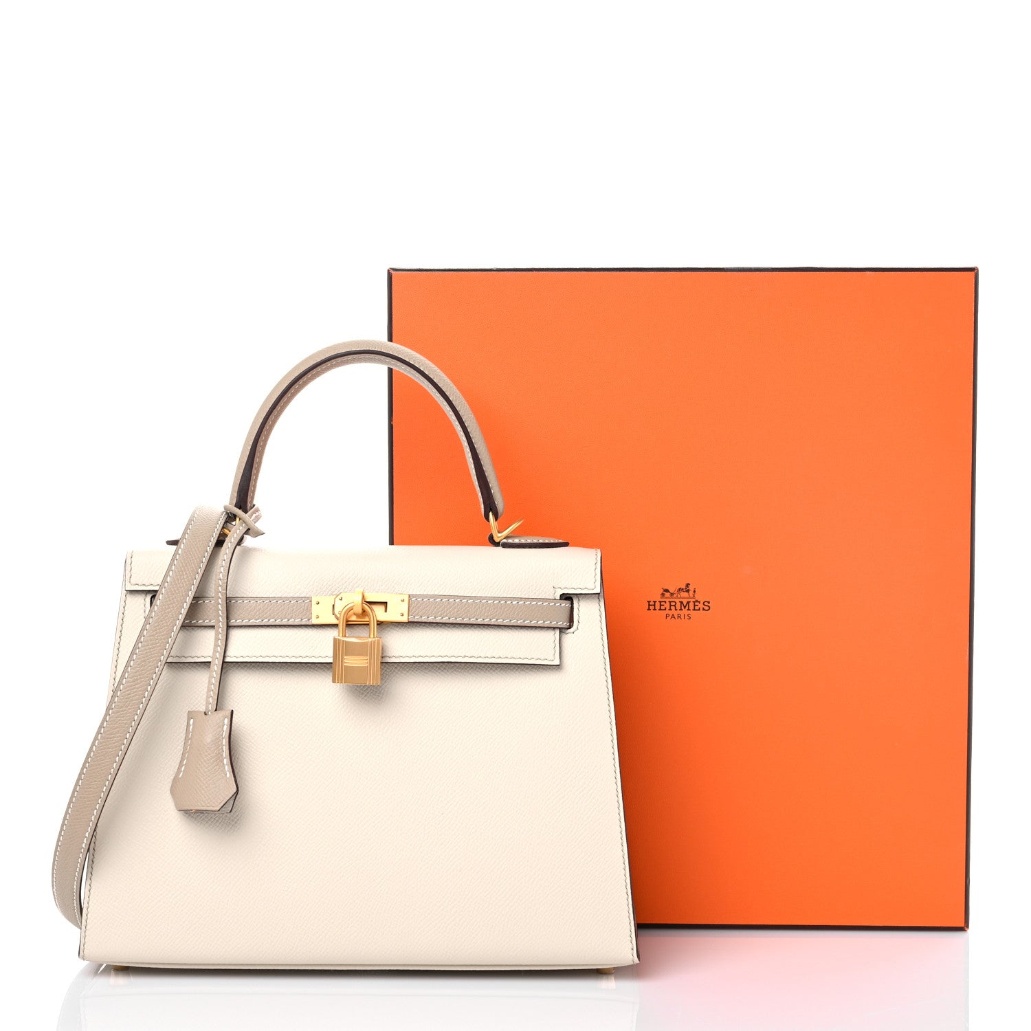Hermes Epsom Bi-Color Horseshoe Kelly Sellier 25 Craie Trench 10 of 10