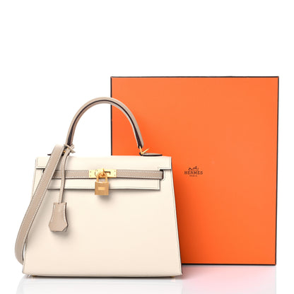 Hermes Epsom Bi-Color Horseshoe Kelly Sellier 25 Craie Trench 10 of 10