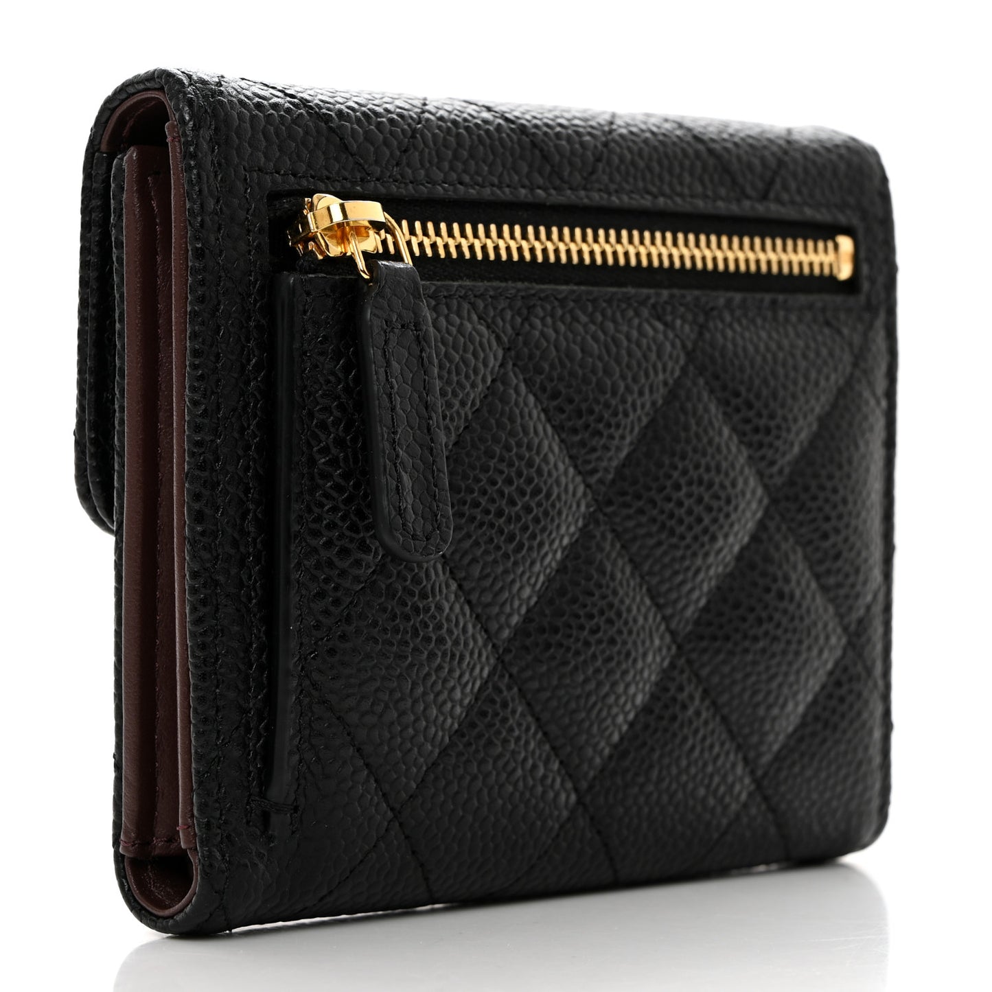 Caviar Quilted Compact Flap Wallet Black