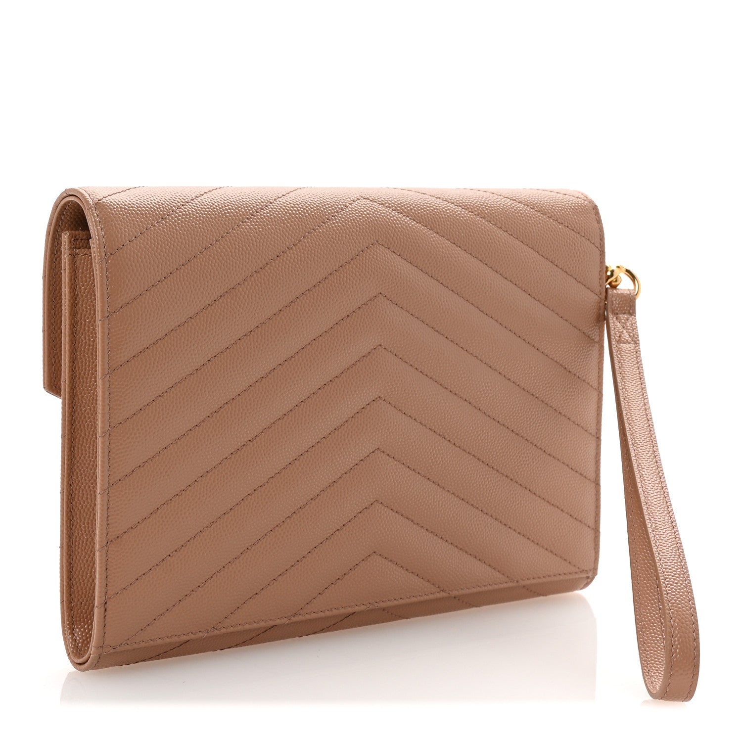 Saint Laurent Grain De Poudre Matelasse Chevron Monogram Envelope Vintage Peach 3 of 8