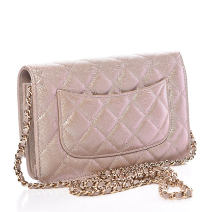 Chanel Iridescent Caviar Quilted Wallet On Chain WOC Beige 3 of 11