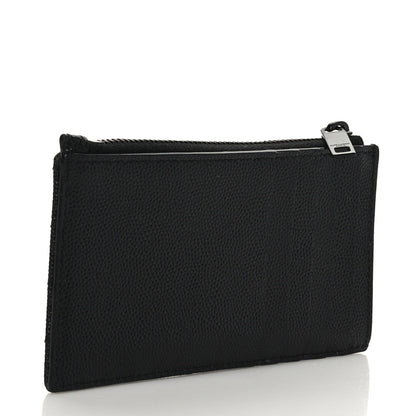 Saint Laurent Grain De Poudre Matelasse Chevron Monogram Fragments Zippered Card Case Black 3 of 7