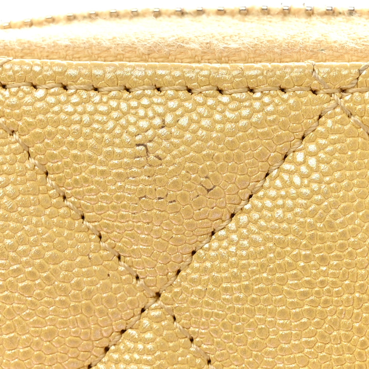 Iridescent Caviar Quilted Medium Zip Around Wallet Yellow