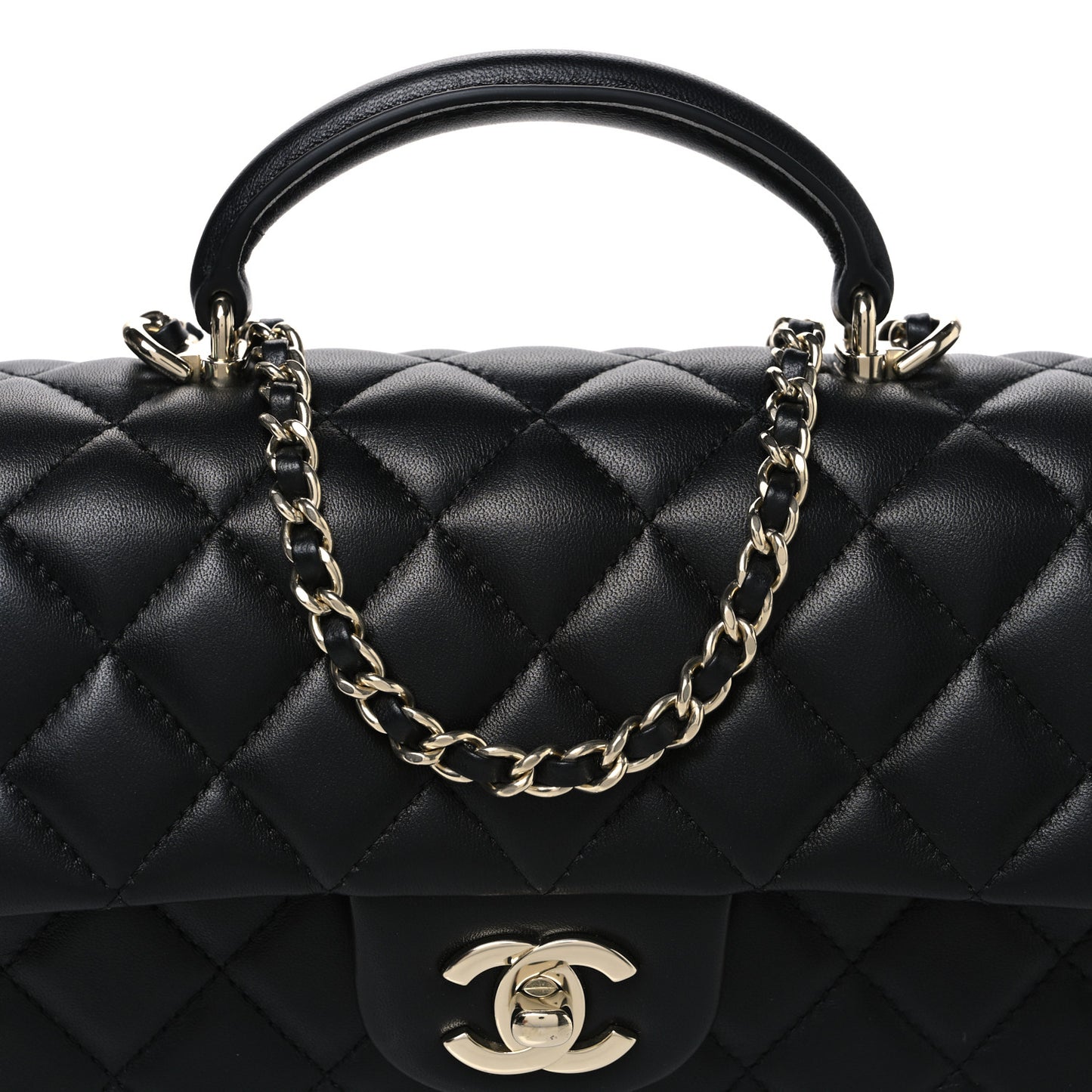 Lambskin Quilted Mini Top Handle Rectangular Flap Black