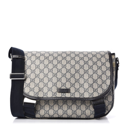 Gucci GG Plus Monogram Medium Double Buckle Flap Messenger Bag Beige Navy 1 of 10