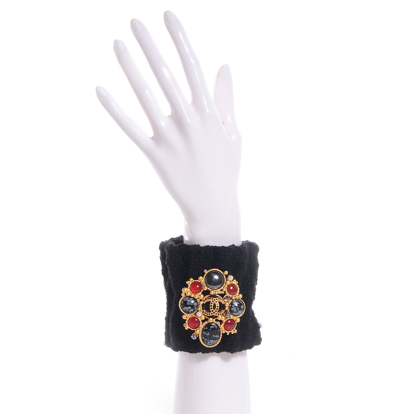 Tweed Cuff w Removable Gripoix Brooch Black