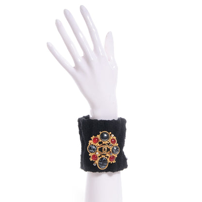 Chanel Tweed Cuff w Removable Gripoix Brooch Black 2 of 14