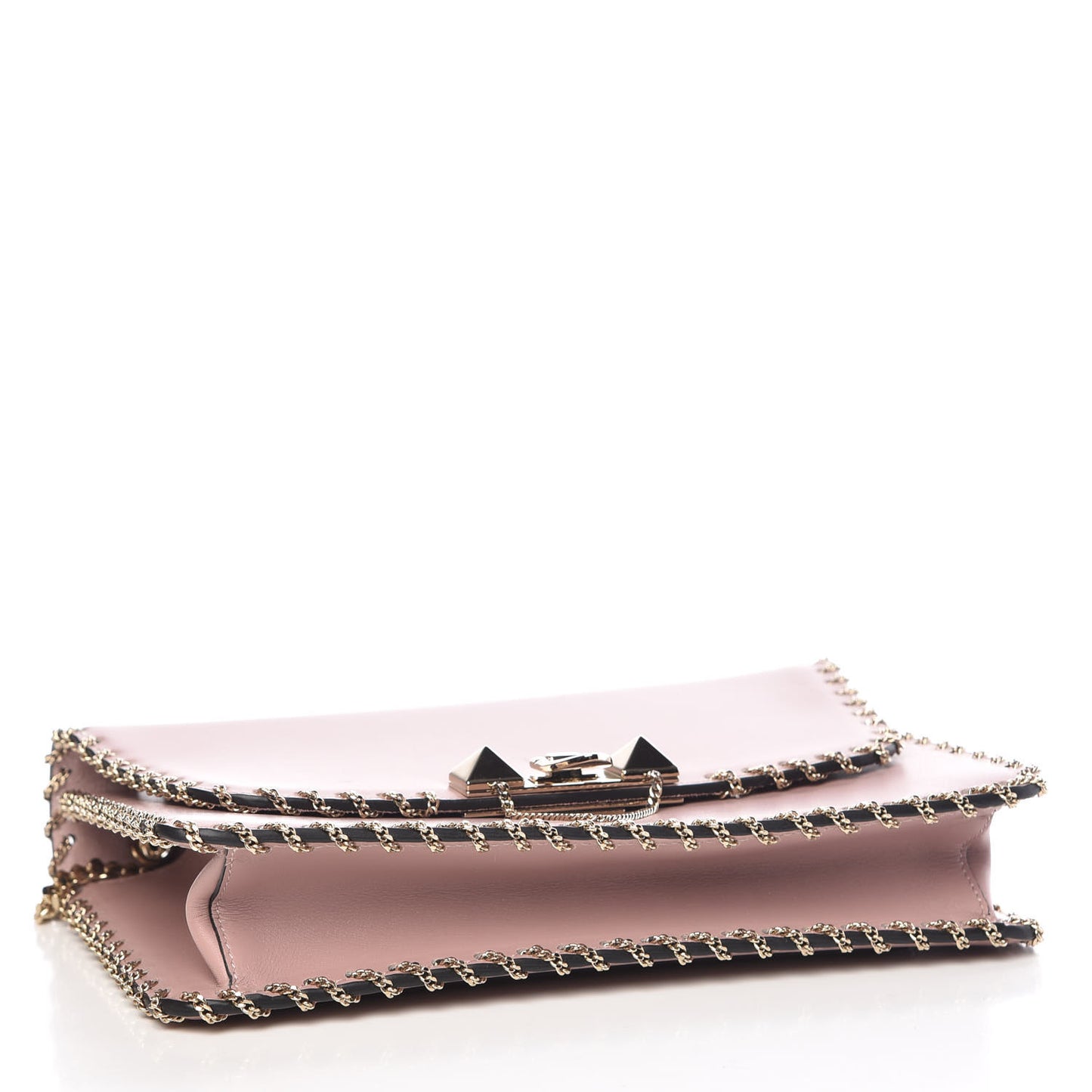 Vitello Groumette Small Rockstud Demilune Shoulder Bag Lipstick