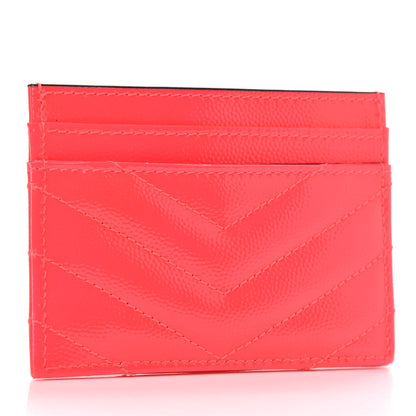 Saint Laurent Grain De Poudre Matelasse Chevron Monogram Credit Card Case Neon Pink 3 of 8
