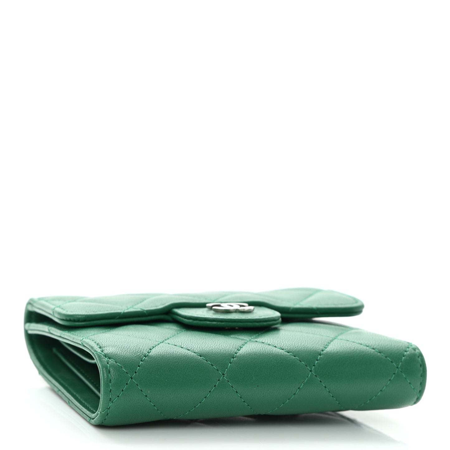Lambskin Quilted Compact Flap Wallet Green