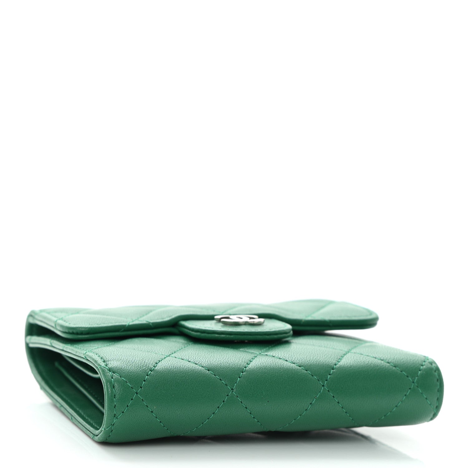 Chanel Lambskin Quilted Compact Flap Wallet Green 4 of 11