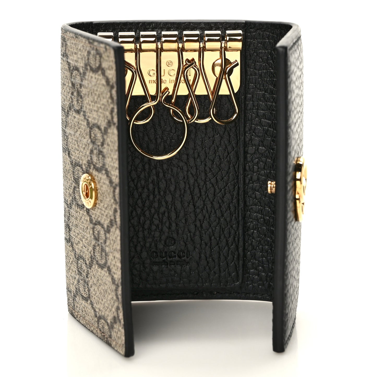 Dollar Calfskin GG Supreme Monogram GG Marmont 6 Key Holder Case Black Beige Ebony