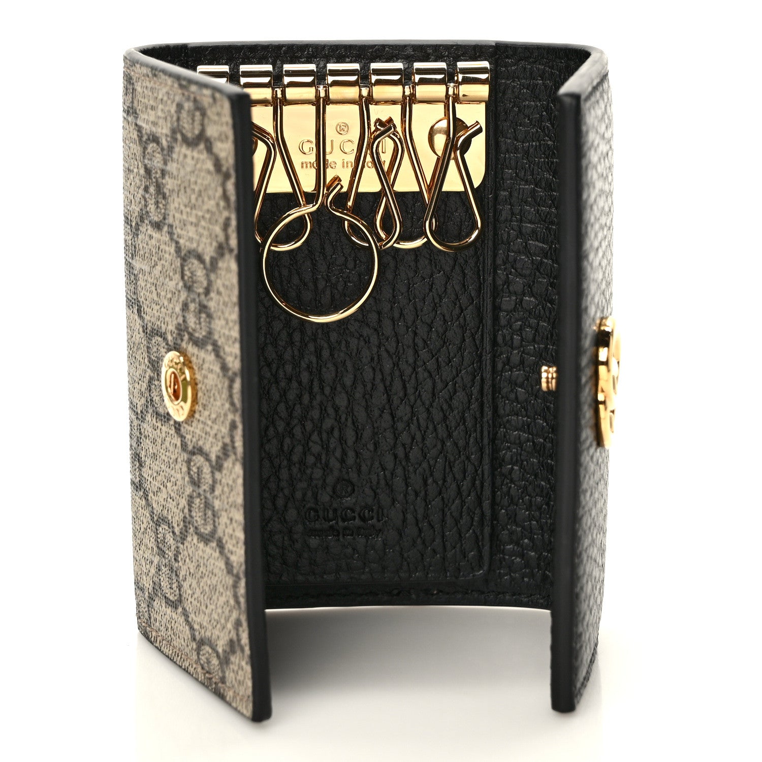 Gucci Dollar Calfskin GG Supreme Monogram GG Marmont 6 Key Holder Case Black Beige Ebony 5 of 7