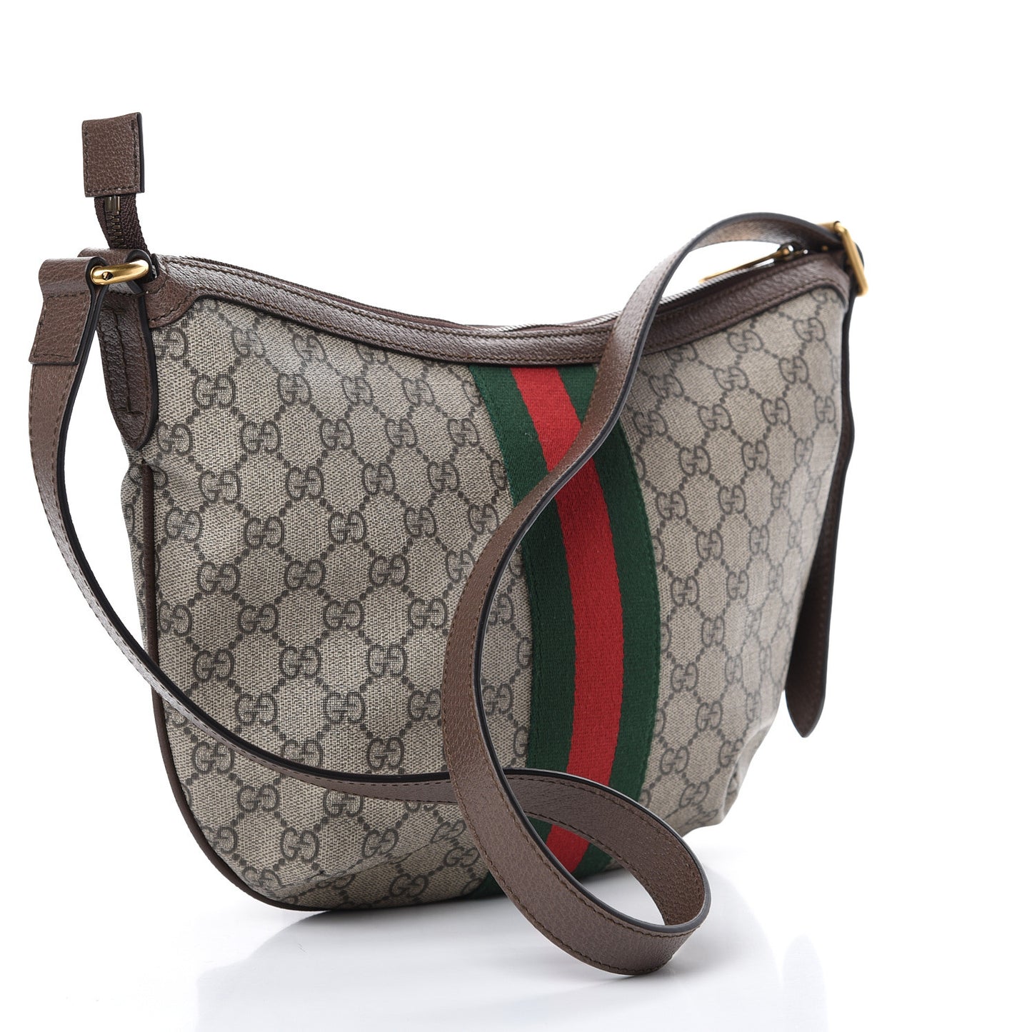 GG Supreme Monogram Web Small Ophidia Half Moon Hobo Brown