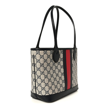 Gucci GG Supreme Monogram Textured Dollar Calfskin Web Small Ophidia Tote Beige Blue 3 of 11
