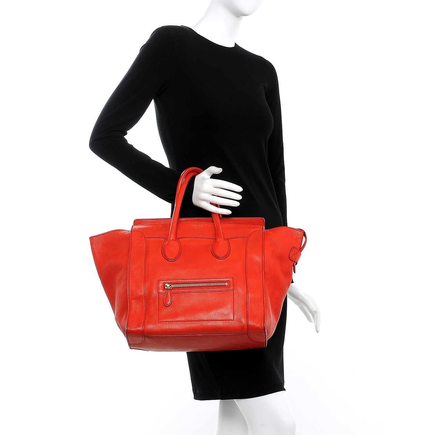 Celine Drummed Calfskin Mini Luggage Vermillion 2 of 15
