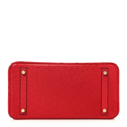 Hermes Ostrich Horseshoe Birkin 30 Rouge Vif Bleu Glacier 5 of 34