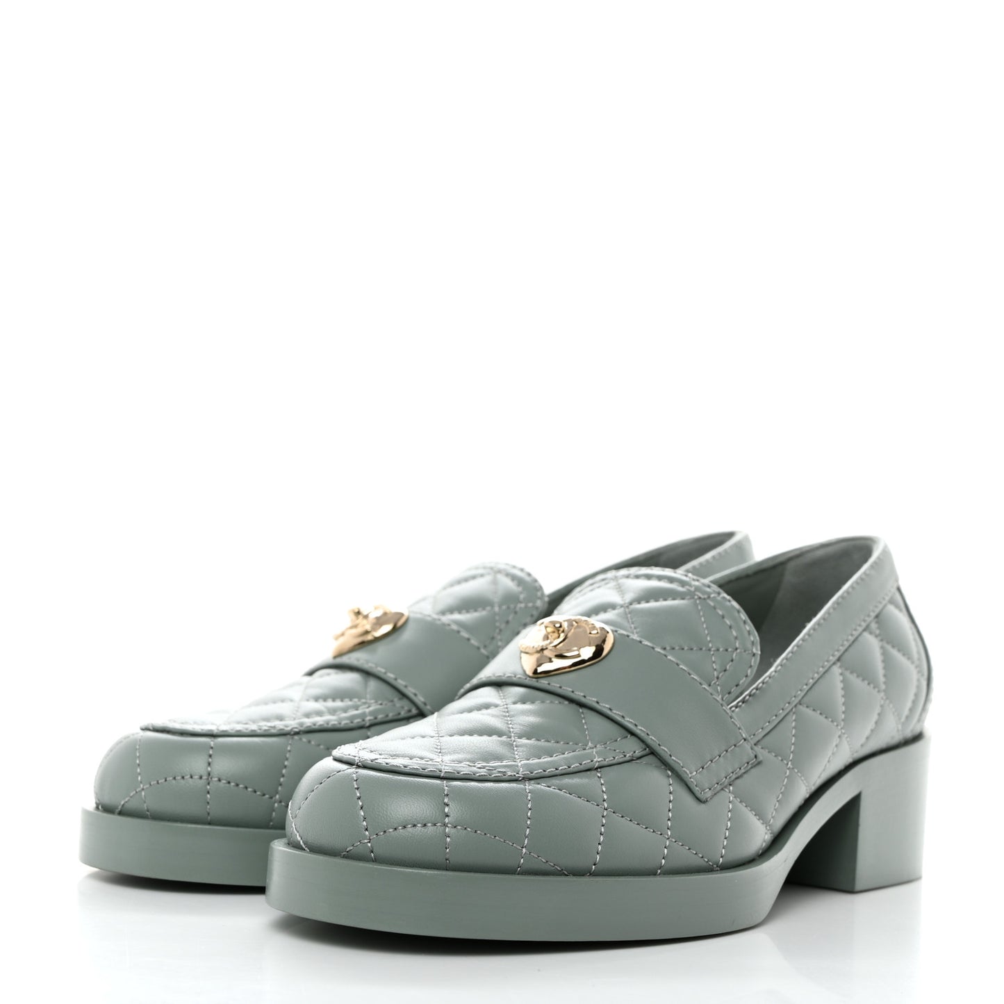 Lambskin Quilted CC Heart Loafers 37.5 Light Blue