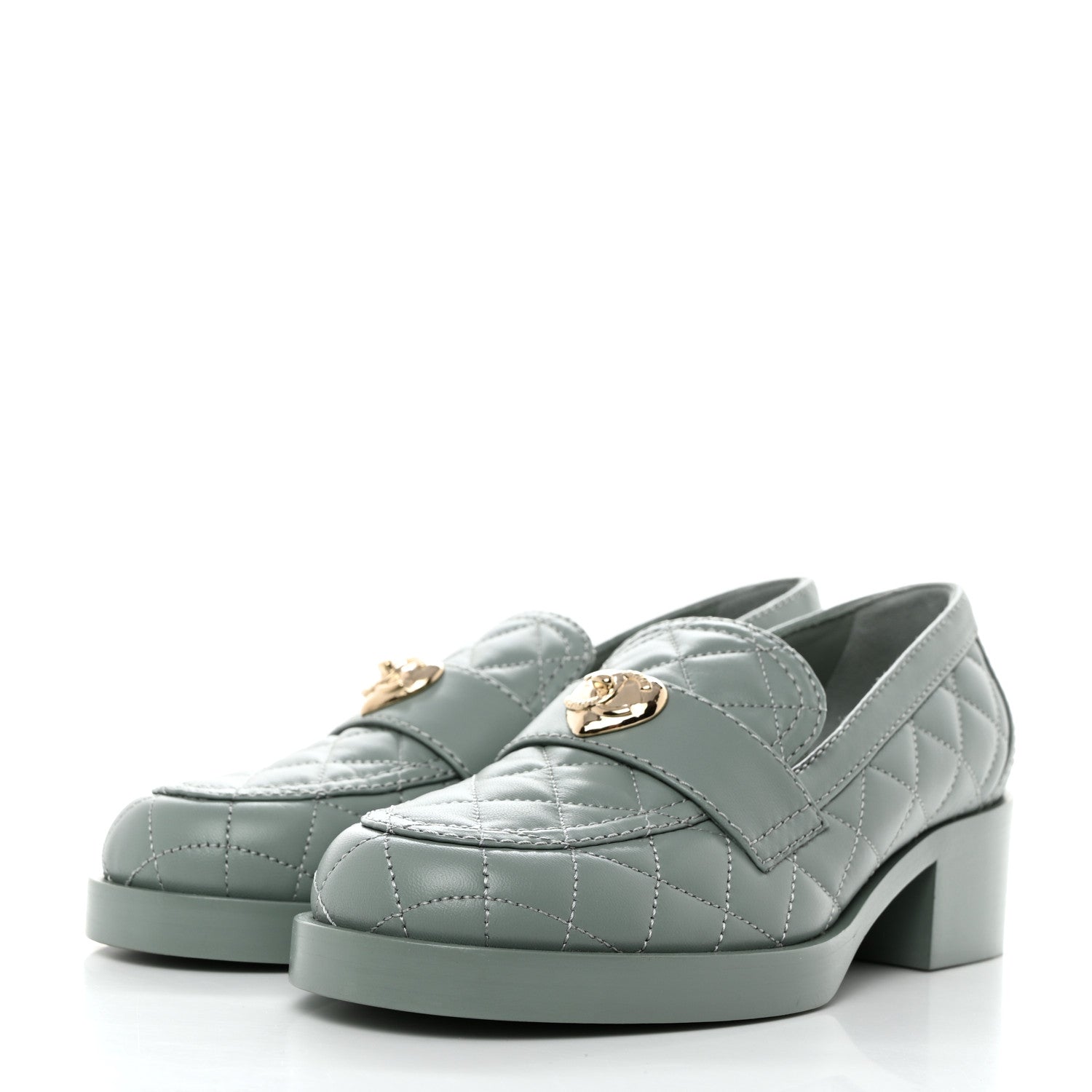 Chanel Lambskin Quilted CC Heart Loafers 37.5 Light Blue 3 of 9