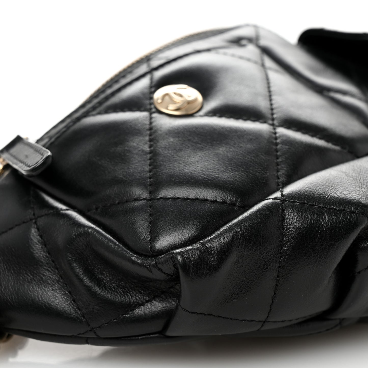 Shiny Aged Calfskin Quilted CC Pockets Jacket Waist Belt Bag Black