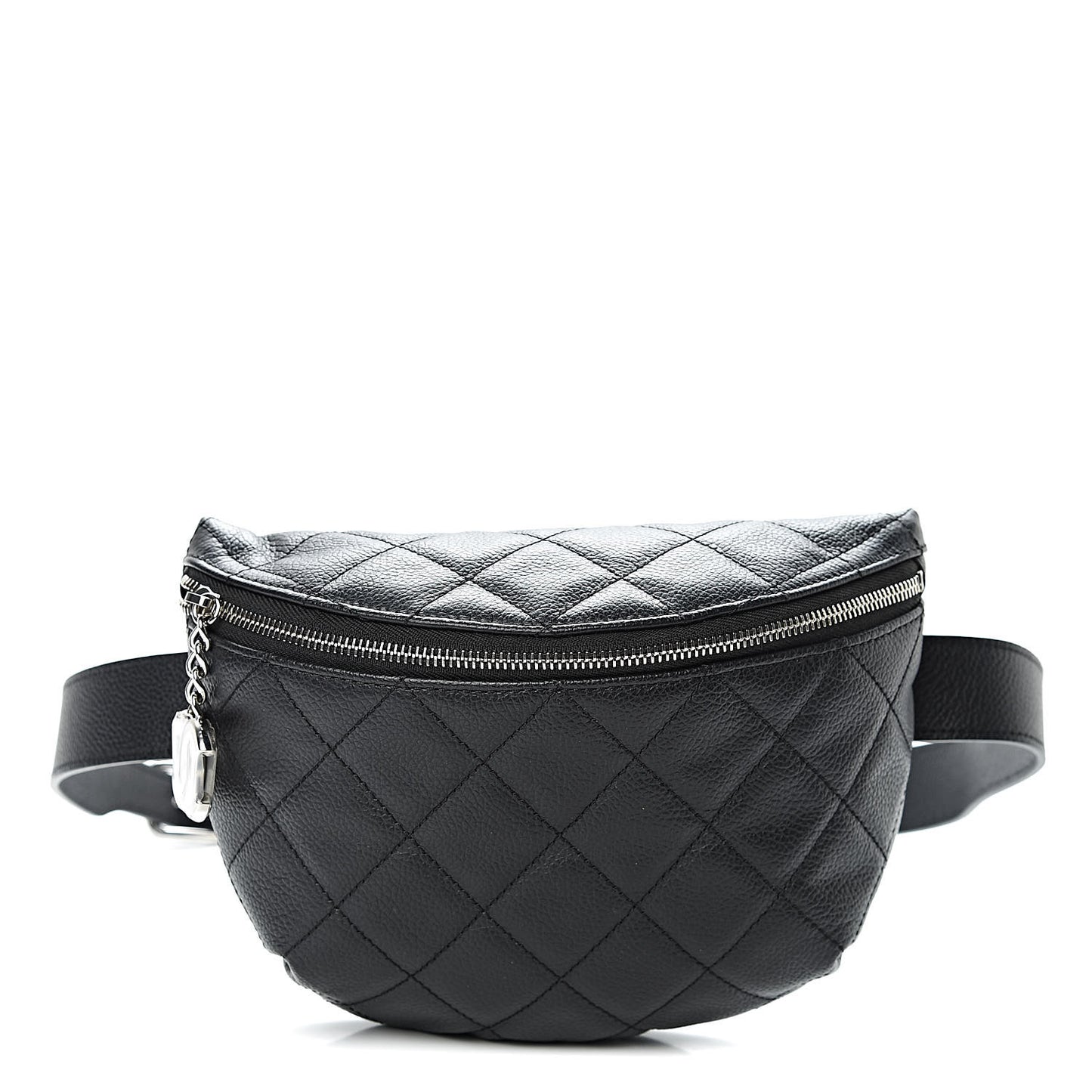 Grained Calfskin Quilted Waist Belt Bag Black