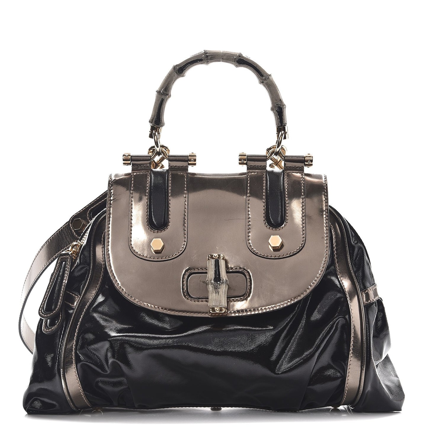 Dialux Pop Bamboo Top Handle Tote Black Pewter