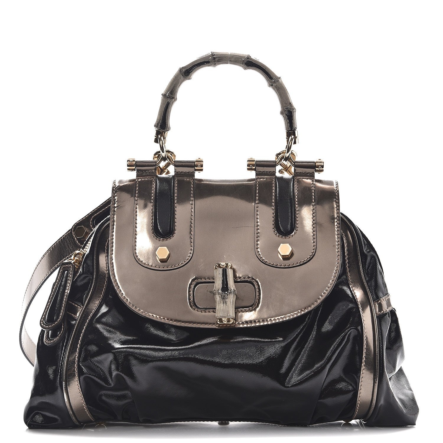 Gucci Dialux Pop Bamboo Top Handle Tote Black Pewter 1 of 10