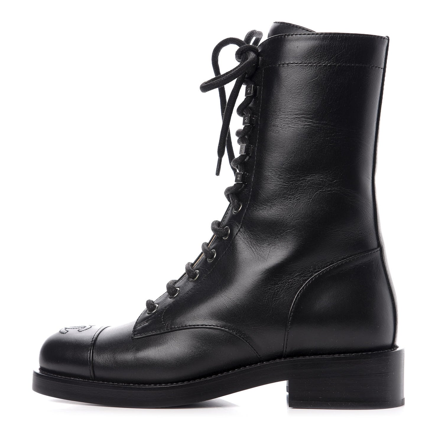 Lambskin Lace Up Combat Boots 36 Black