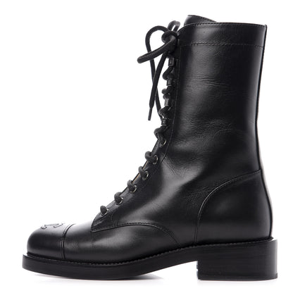 Chanel Lambskin Lace Up Combat Boots 36 Black 1 of 9