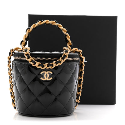 Chanel Patent Quilted Afternoon Tea Top Handle Vanity Case With Chain Black 11 of 11