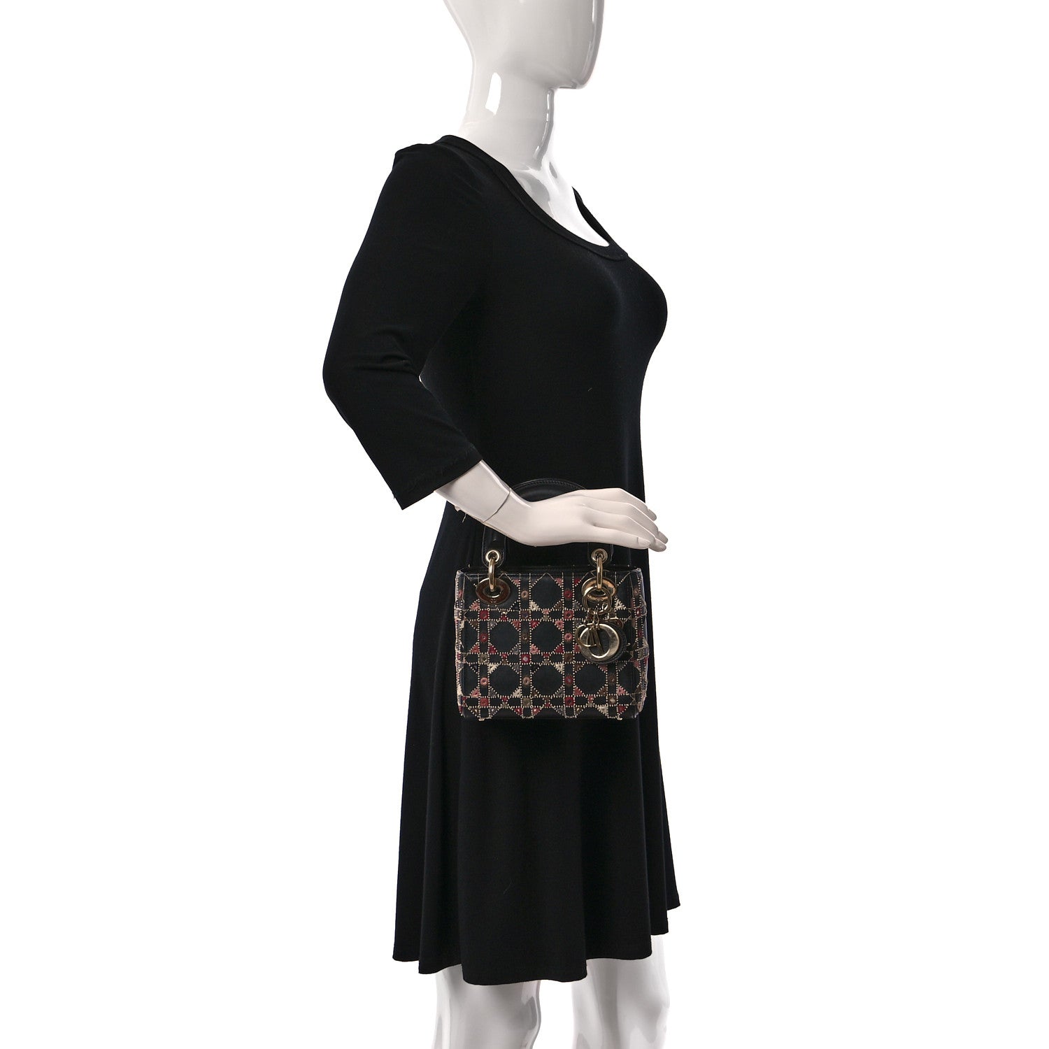 Christian Dior Calfskin Cannage Embroidered Beaded Mini Lady Dior Black Multicolor 2 of 12