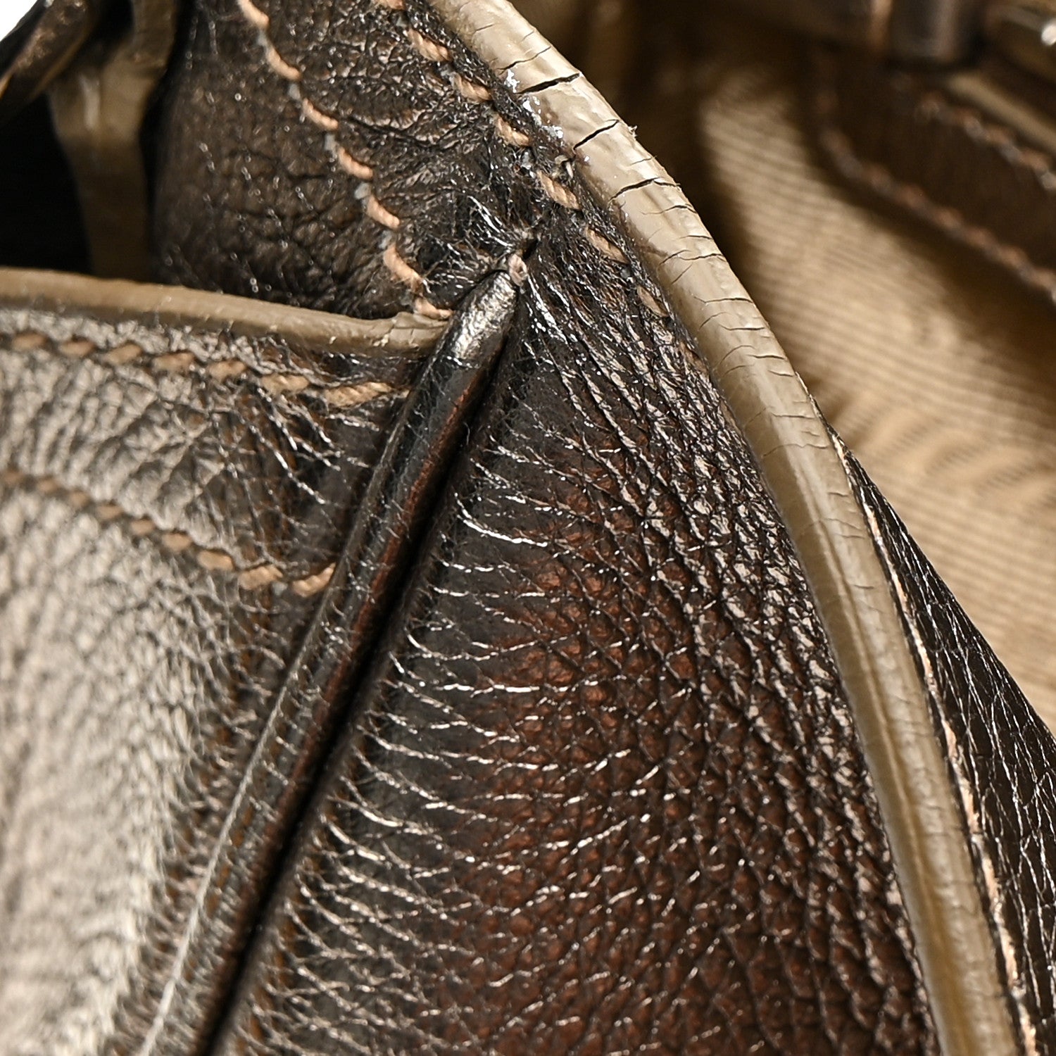 Prada Metallic Vitello Daino Pushlock Shoulder Bag Peltro 1783801