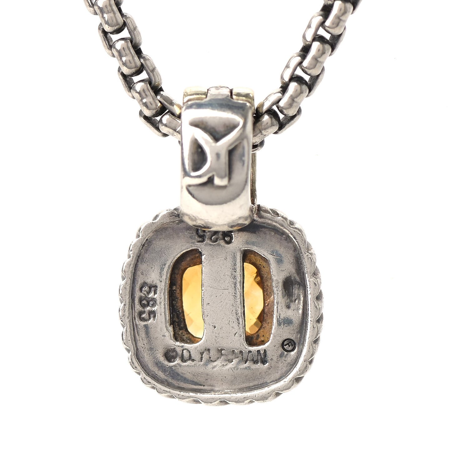 Sterling Silver 18K Yellow Gold Citrine 7mm Albion Enhancer Pendant Necklace