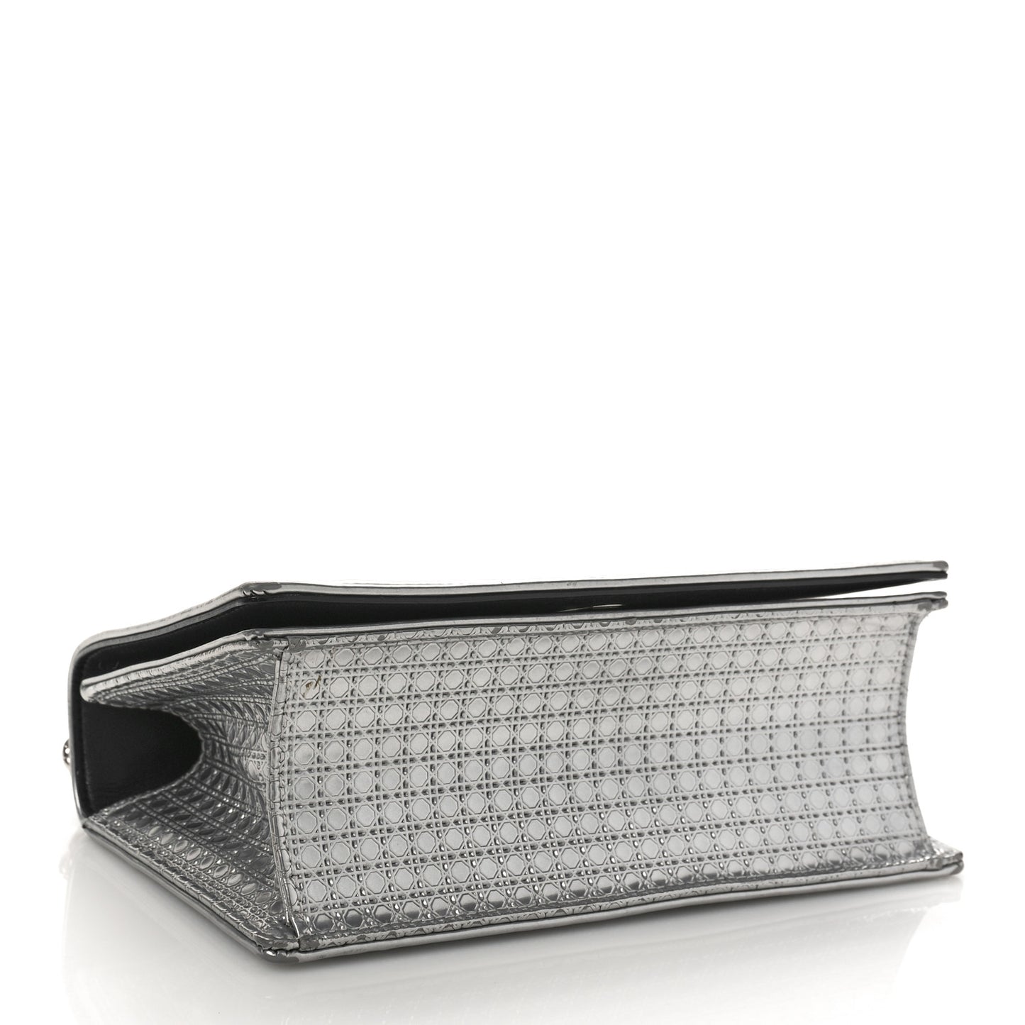 Metallic Patent Micro-Cannage Small Diorama Flap Bag Silver