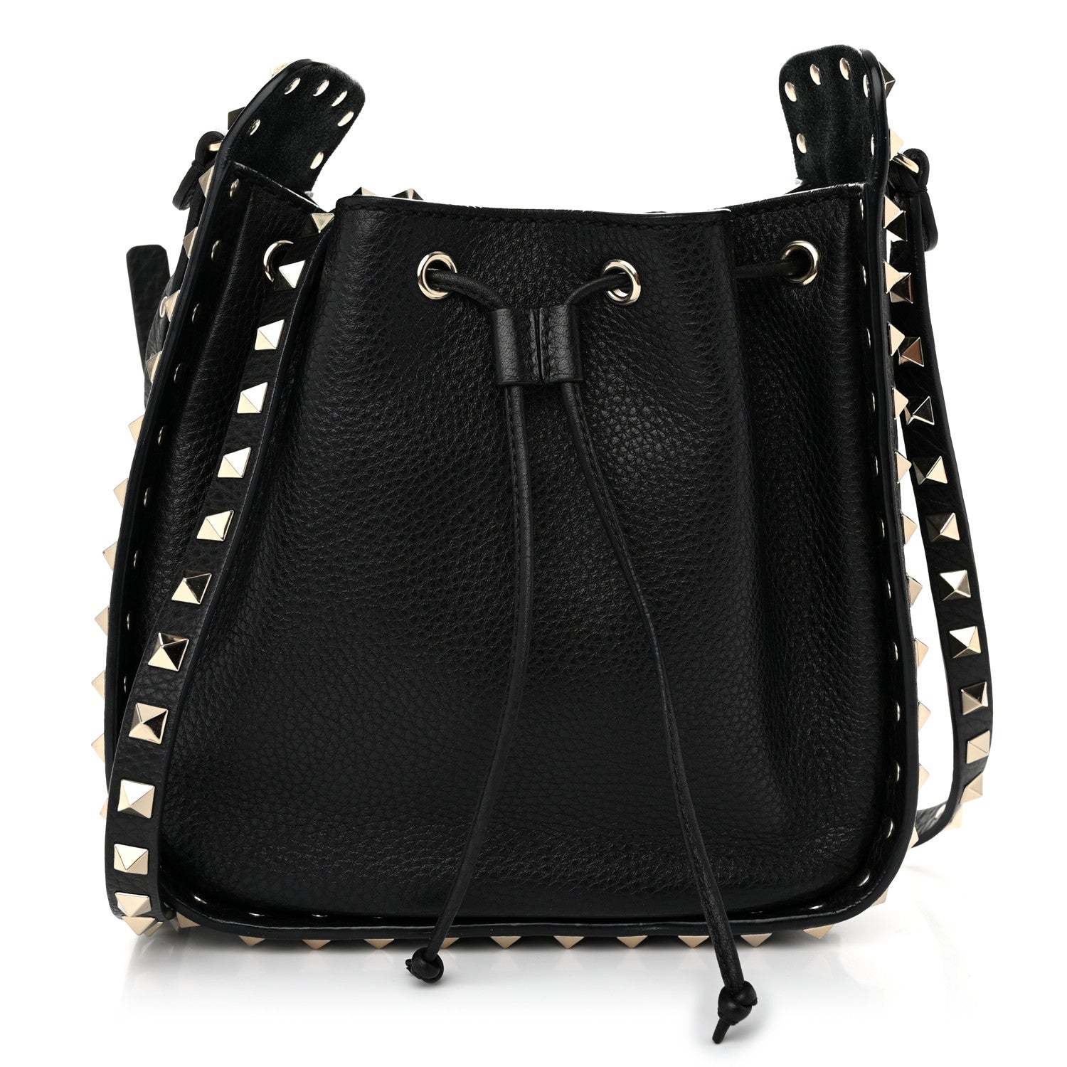 Valentino Garavani Grained Calfskin Rockstud Bucket Bag Black 1 of 9