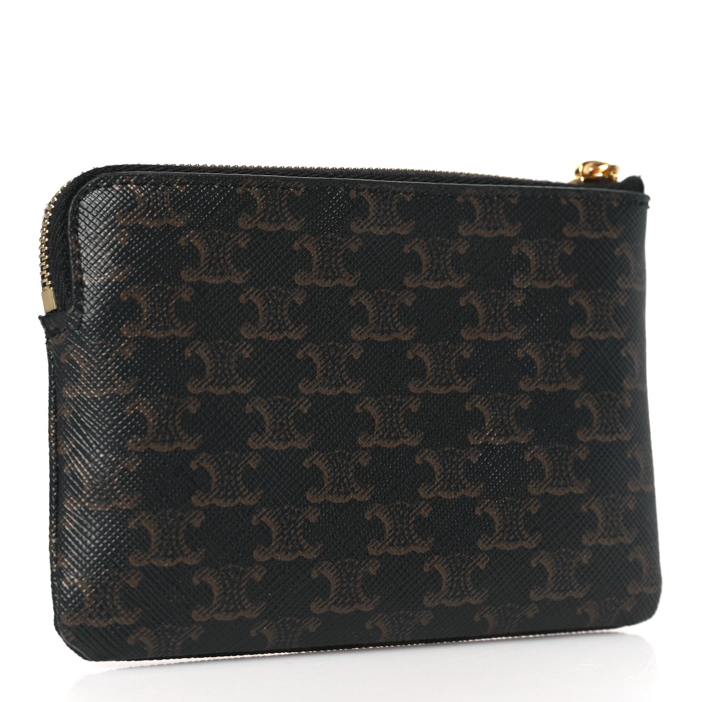 Triomphe Canvas Logo Coin and Card Pouch With Hook Black