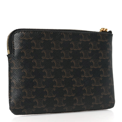 Celine Triomphe Canvas Logo Coin and Card Pouch With Hook Black 3 of 7