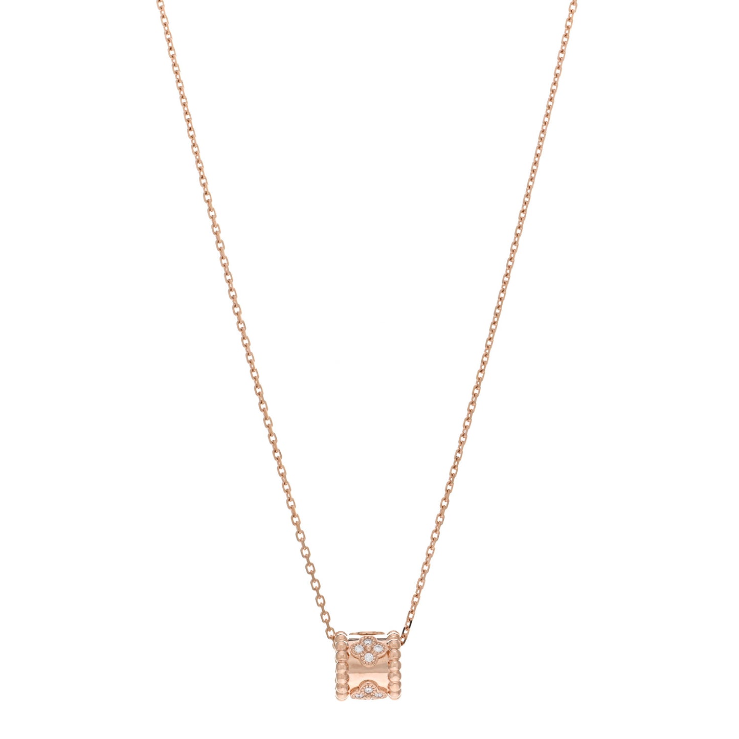 18K Rose Gold Diamond Small Perlee Clovers Pendant Necklace