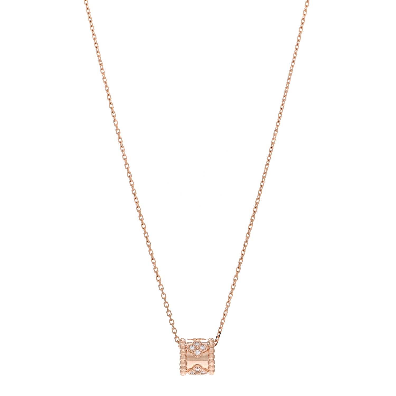 Van Cleef & Arpels 18K Rose Gold Diamond Small Perlee Clovers Pendant Necklace 1 of 6