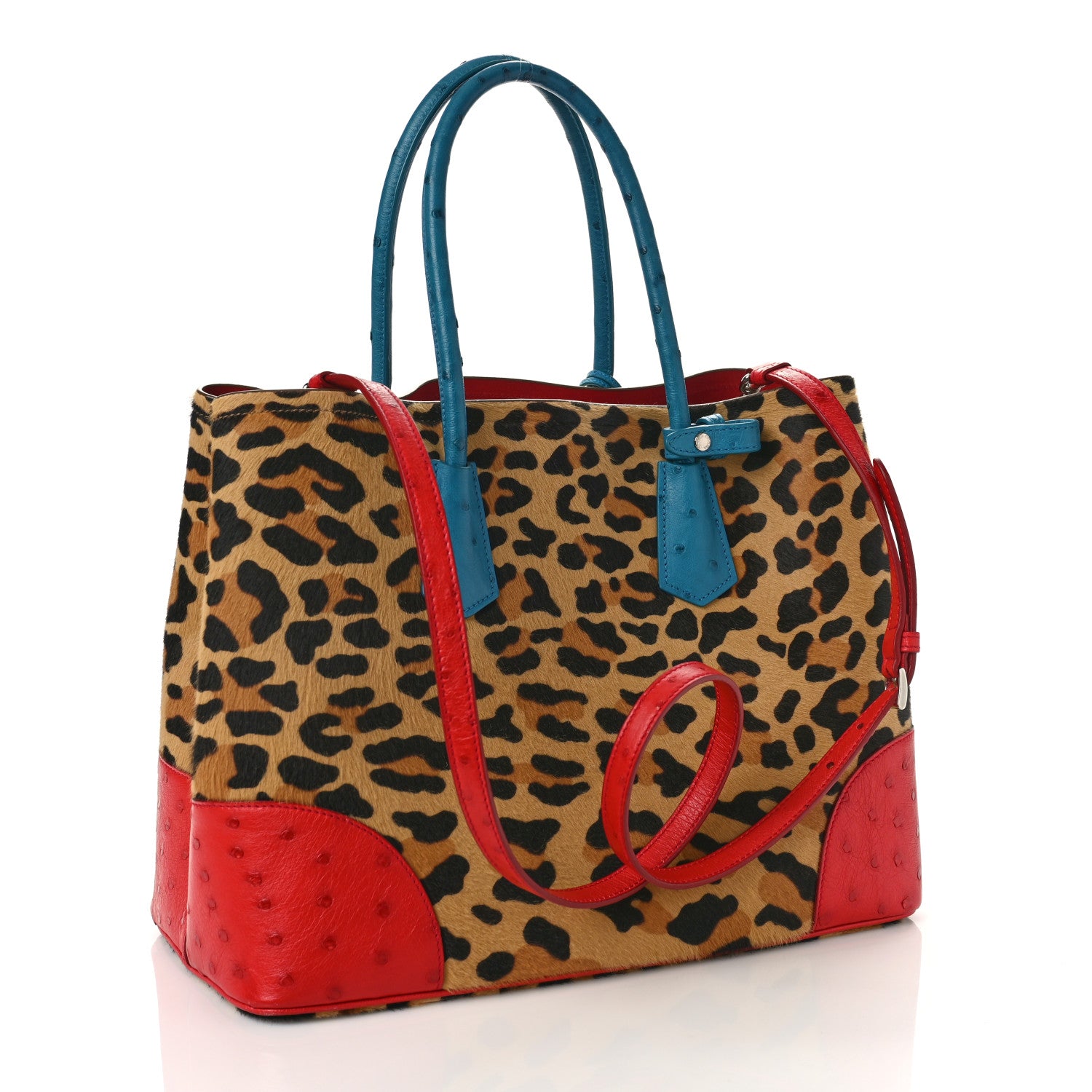 Prada Calf Hair Ostrich Leopard Print Medium Double Bag Miele Voyage 3 of 9